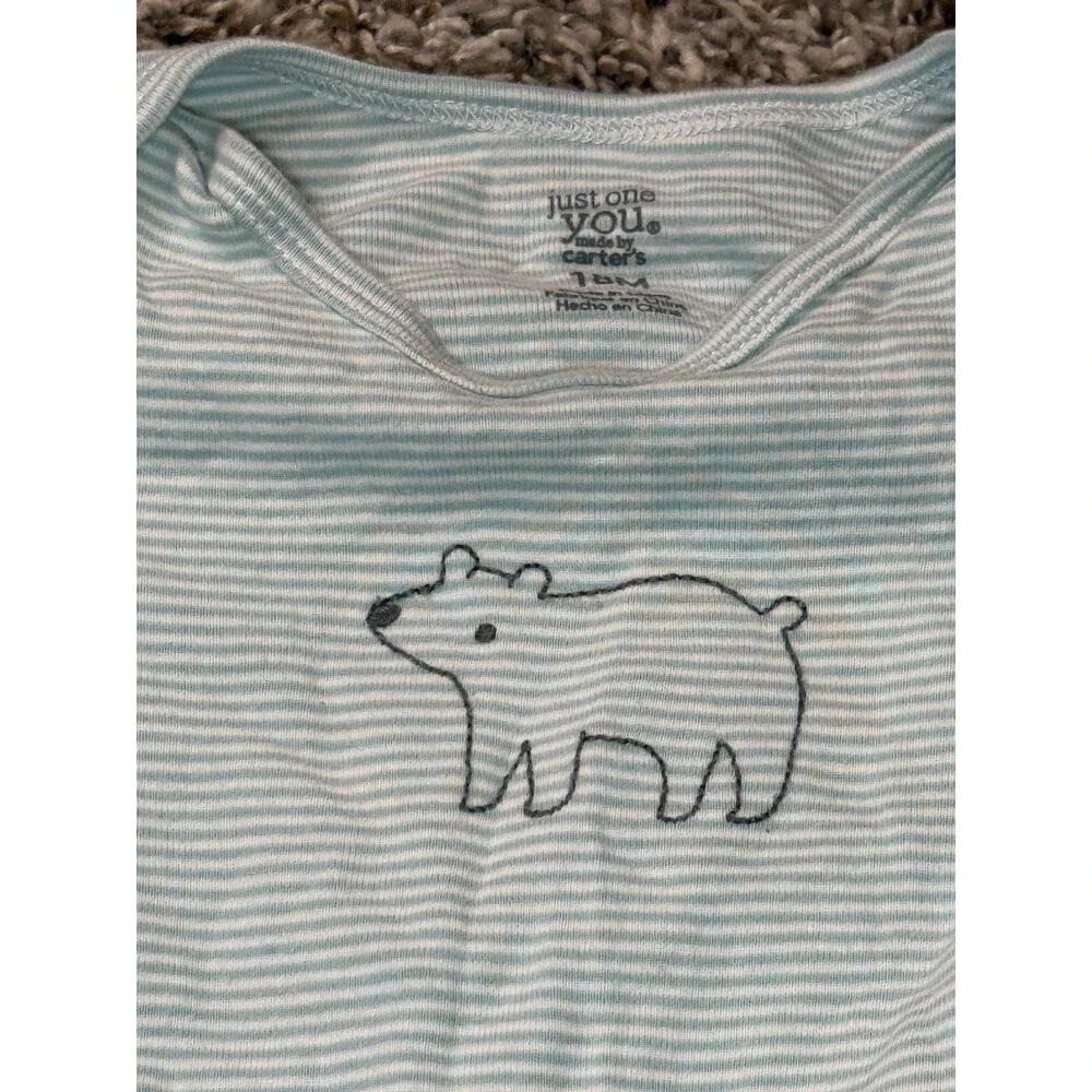 Just One You by Carter's Baby Boy 18M Long Sleeve Striped Bear Bodysuit Teal